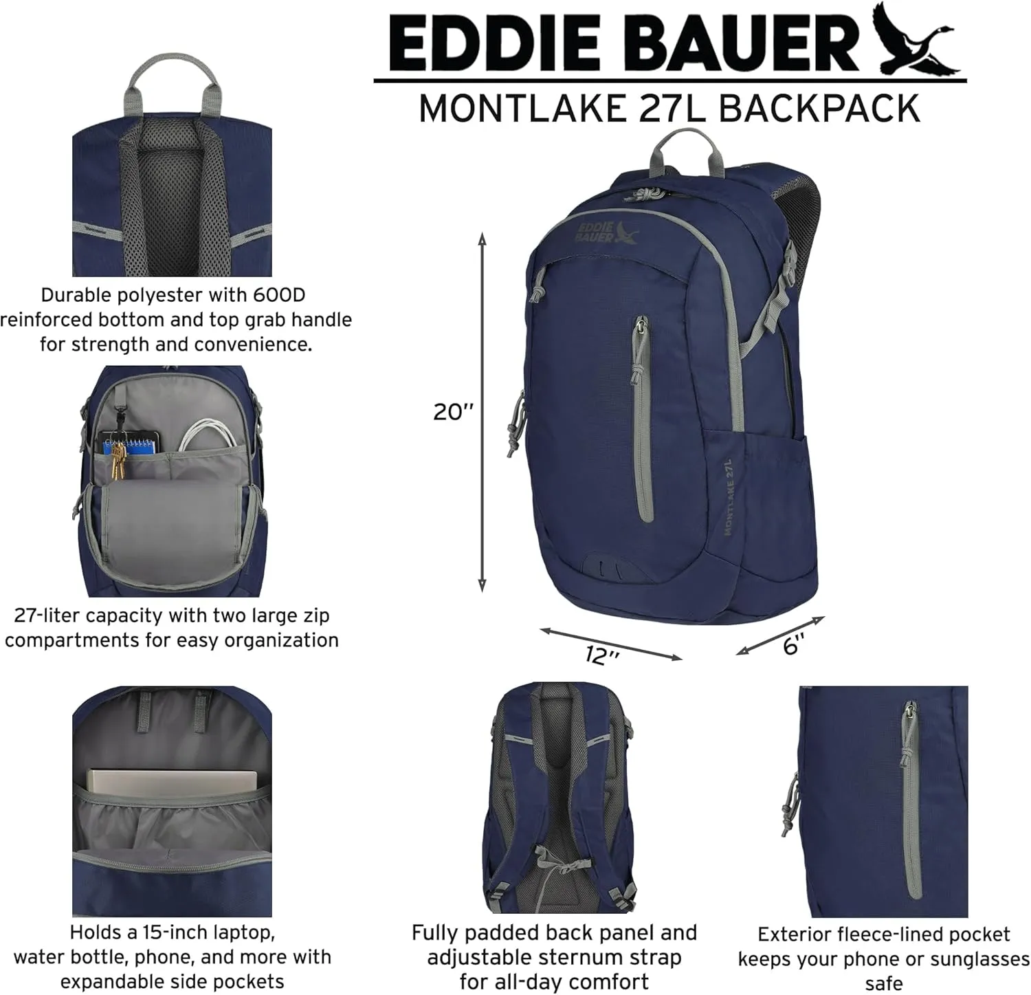 Eddie Bauer Montlake Backpack | Travel | Commuting | Laptop | Everyday Carry | Outdoor |, Brook, 27L