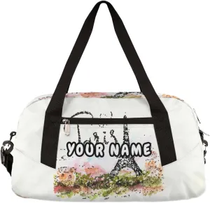 Eiffel Tower Paris Personalized Kids Duffel Bag for Girls Boys, Eiffel Tower Debris Custom Dance Bag Overnight Small Duffel Bag Carry On Weekend Sports Travel Bag for School Practice Gymnastics Ballet