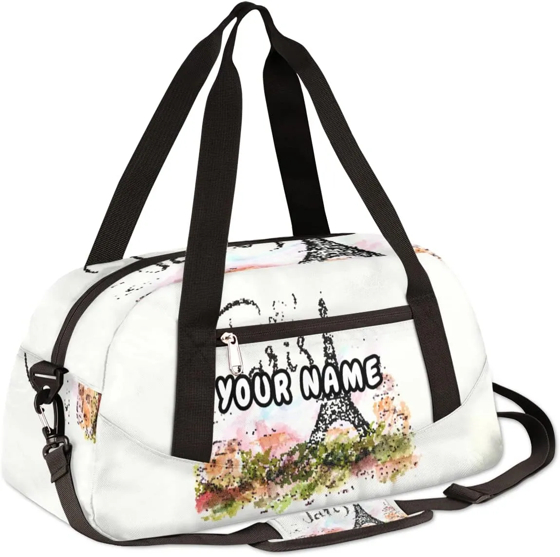 Eiffel Tower Paris Personalized Kids Duffel Bag for Girls Boys, Eiffel Tower Debris Custom Dance Bag Overnight Small Duffel Bag Carry On Weekend Sports Travel Bag for School Practice Gymnastics Ballet