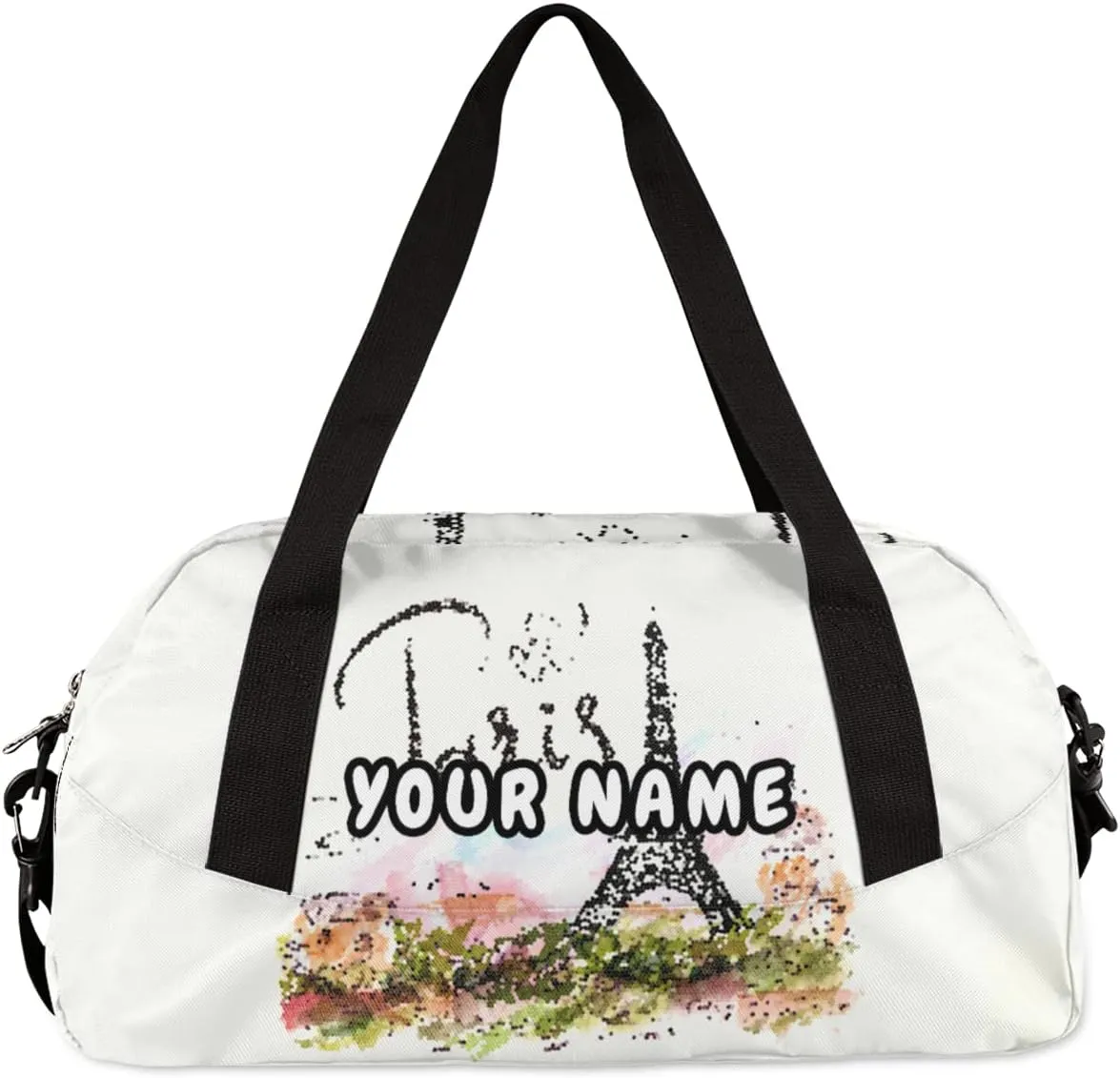 Eiffel Tower Paris Personalized Kids Duffel Bag for Girls Boys, Eiffel Tower Debris Custom Dance Bag Overnight Small Duffel Bag Carry On Weekend Sports Travel Bag for School Practice Gymnastics Ballet