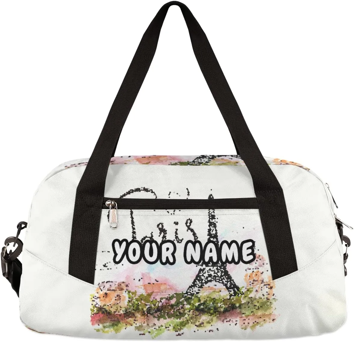 Eiffel Tower Paris Personalized Kids Duffel Bag for Girls Boys, Eiffel Tower Debris Custom Dance Bag Overnight Small Duffel Bag Carry On Weekend Sports Travel Bag for School Practice Gymnastics Ballet