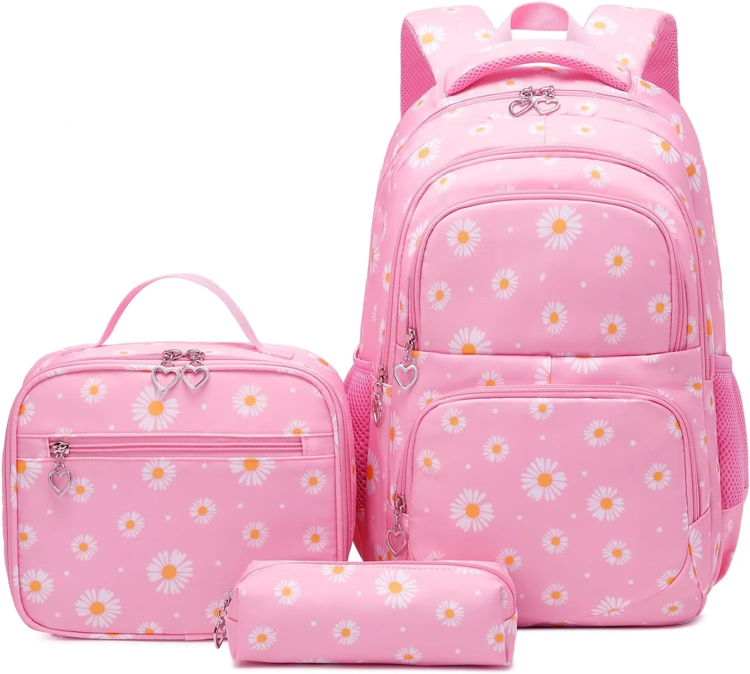 EKUIZAI 3Pcs Daisy Prints Backpack for Girls Bookbag set Primary School Daypack Elementary Students Knapsack with Lunch Box
