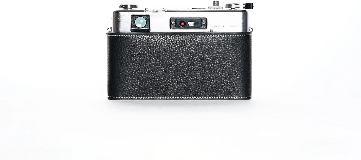 Electro 35 GSN Case, Handmade Genuine Real Leather Half Camera Case Bag Cover for Yashica Electro 35 GSN Film Camera With Hand Strap (Black)