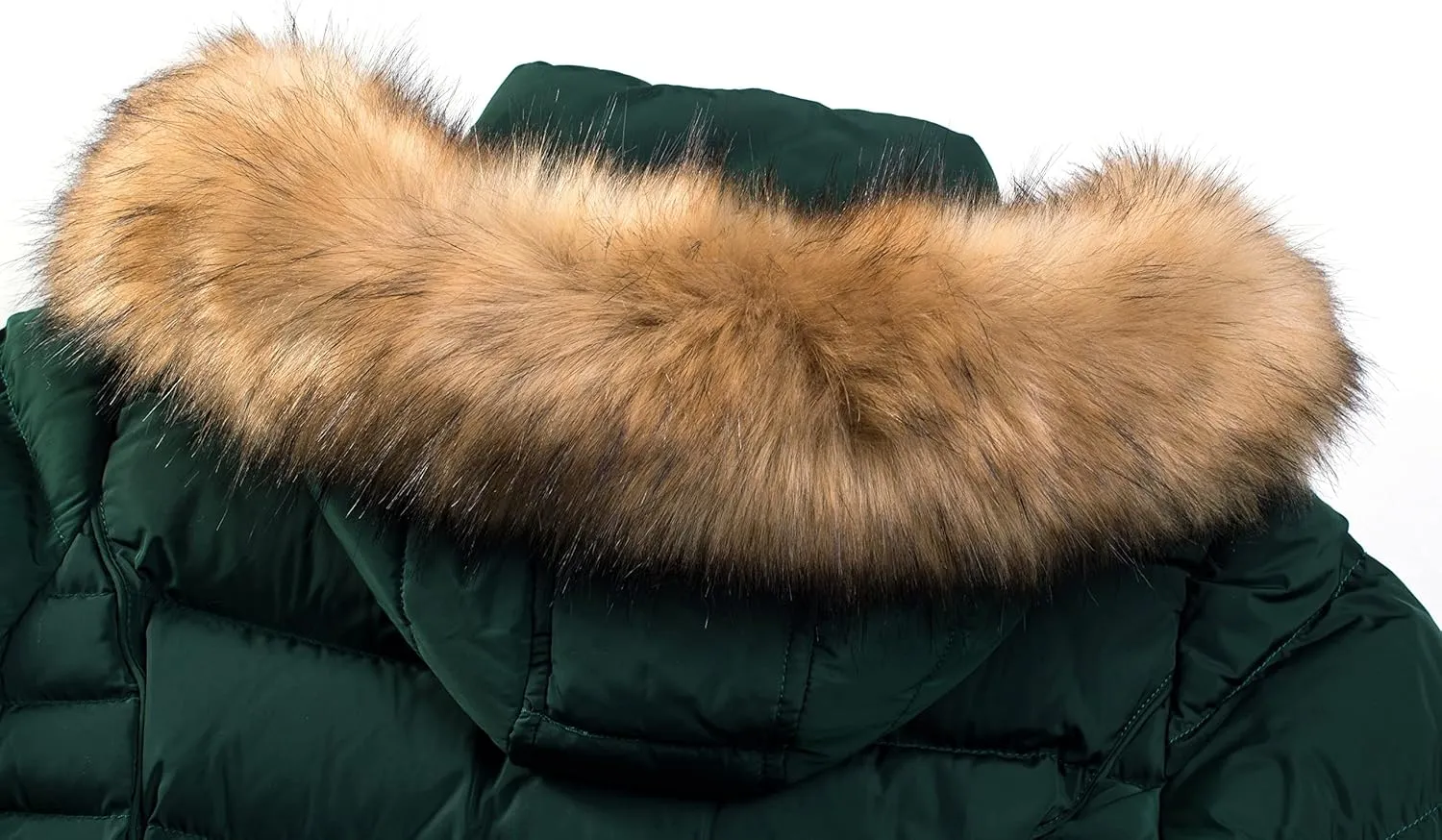 ELORA Women's Winter Parka Vegan-Down Puffer Mid- Length Coat Faux Fur Trim Removable Hood