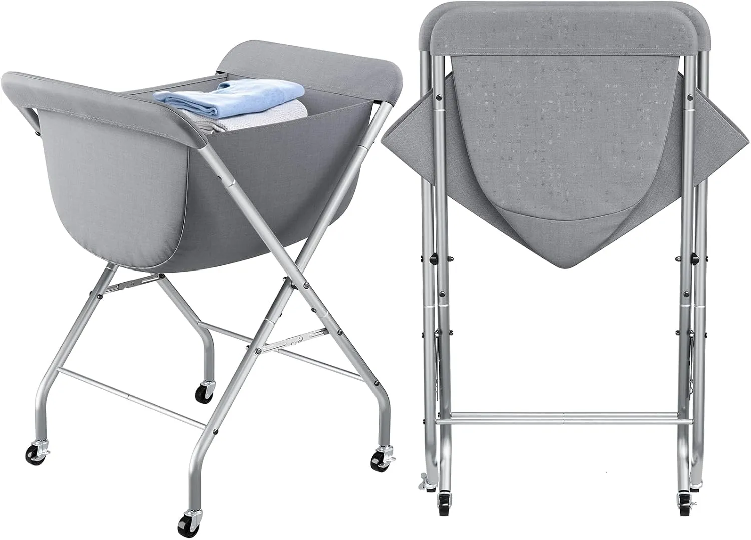 ELYKEN Laundry Cart with Wheels, 33”H Easy Rolling Laundry Hamper with Removable Liner Bag, Sturdy Metal Frame Clothes Basket with 4 Casters and 2 Brakes