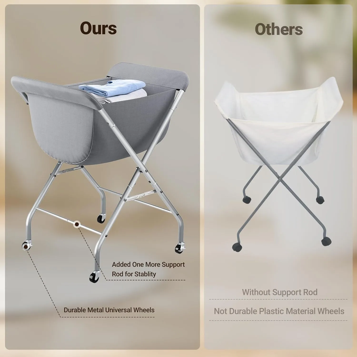 ELYKEN Laundry Cart with Wheels, 33”H Easy Rolling Laundry Hamper with Removable Liner Bag, Sturdy Metal Frame Clothes Basket with 4 Casters and 2 Brakes