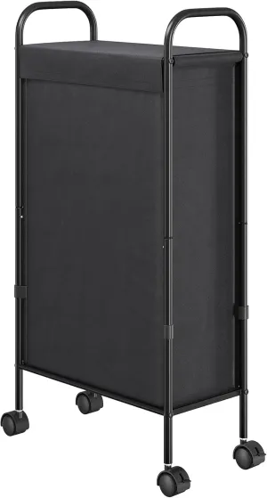 ELYKEN Slim Laundry Hamper with Lid, 50L Small Rolling Laundry Basket on Wheels, 7.9” Narrow Dirty Cloth Cart with Removable Inner Bag for Small Bathroom, Bedroom, Black