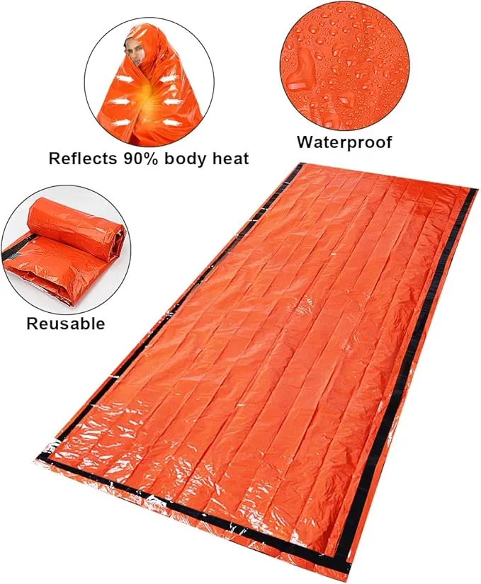 Emergency Sleeping Bags Thermal-Emergency-Blankets Ultralight Space Blankets Survival Waterproof Bivy Sack Multi-Purpose Survival Gear for Hiking, Camping, First Aid Kits, Outdoor Survival Gear