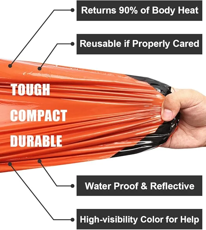 Emergency Sleeping Bags Thermal-Emergency-Blankets Ultralight Space Blankets Survival Waterproof Bivy Sack Multi-Purpose Survival Gear for Hiking, Camping, First Aid Kits, Outdoor Survival Gear