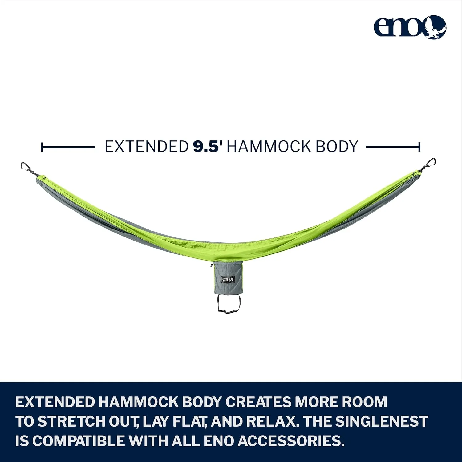 ENO SingleNest Hammock - Lightweight, 1 Person Portable Hammock - for Camping, Hiking, Backpacking, Travel, a Festival, or The Beach - Grey/Chartreuse