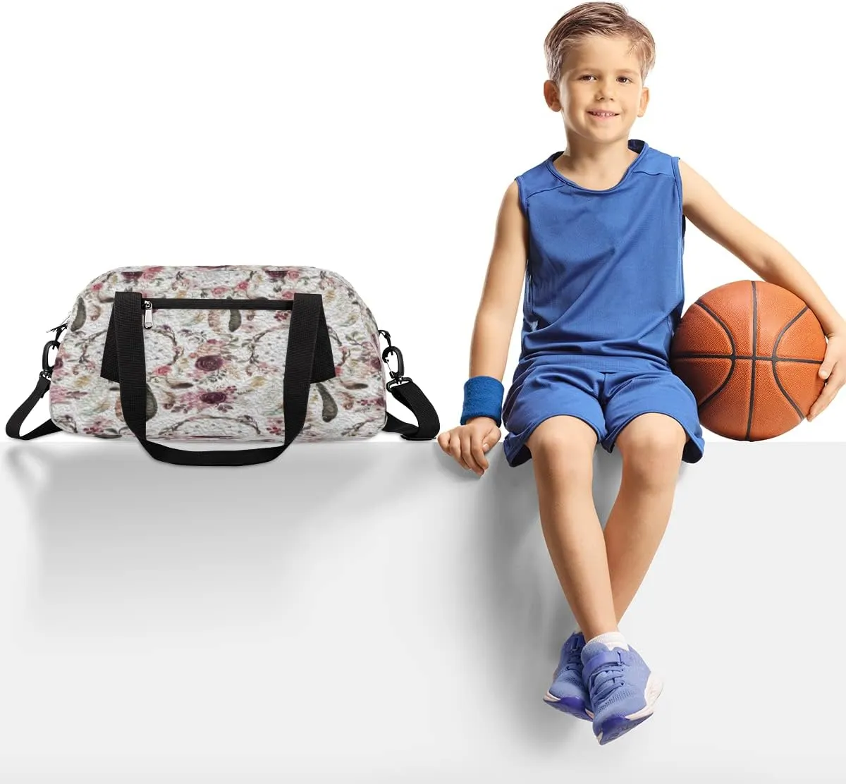 Ethnic Boho Floral Dreamcatchers Kids Duffel Bag for Girls Boys Teens, Flower Oil Painting Dance Bag Overnight Small Duffel Bag Carry On Weekend Sports Gym Travel Bag for School Practice Gymnastics Ballet