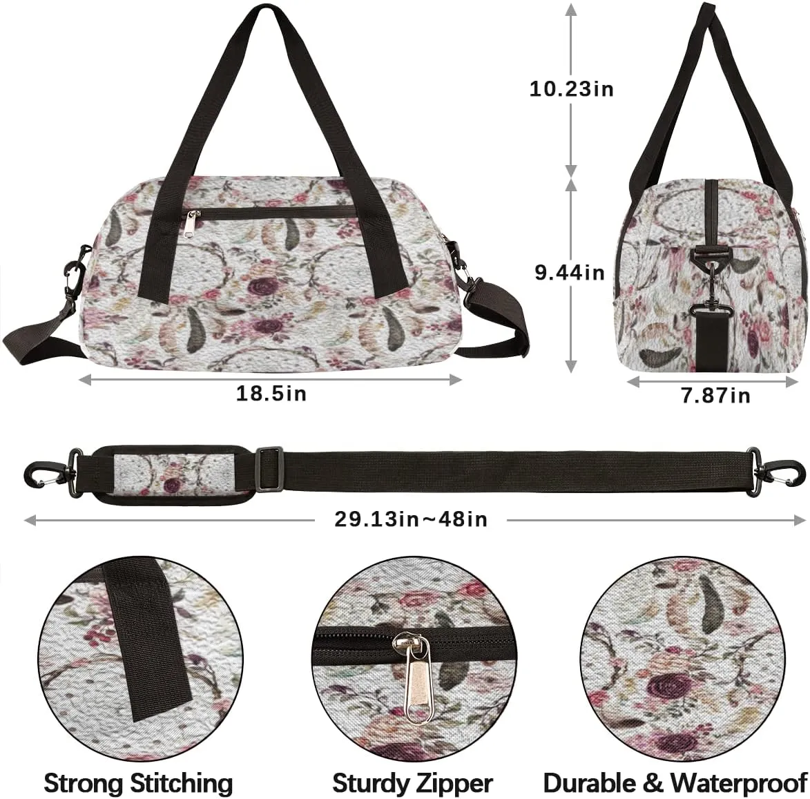 Ethnic Boho Floral Dreamcatchers Kids Duffel Bag for Girls Boys Teens, Flower Oil Painting Dance Bag Overnight Small Duffel Bag Carry On Weekend Sports Gym Travel Bag for School Practice Gymnastics Ballet