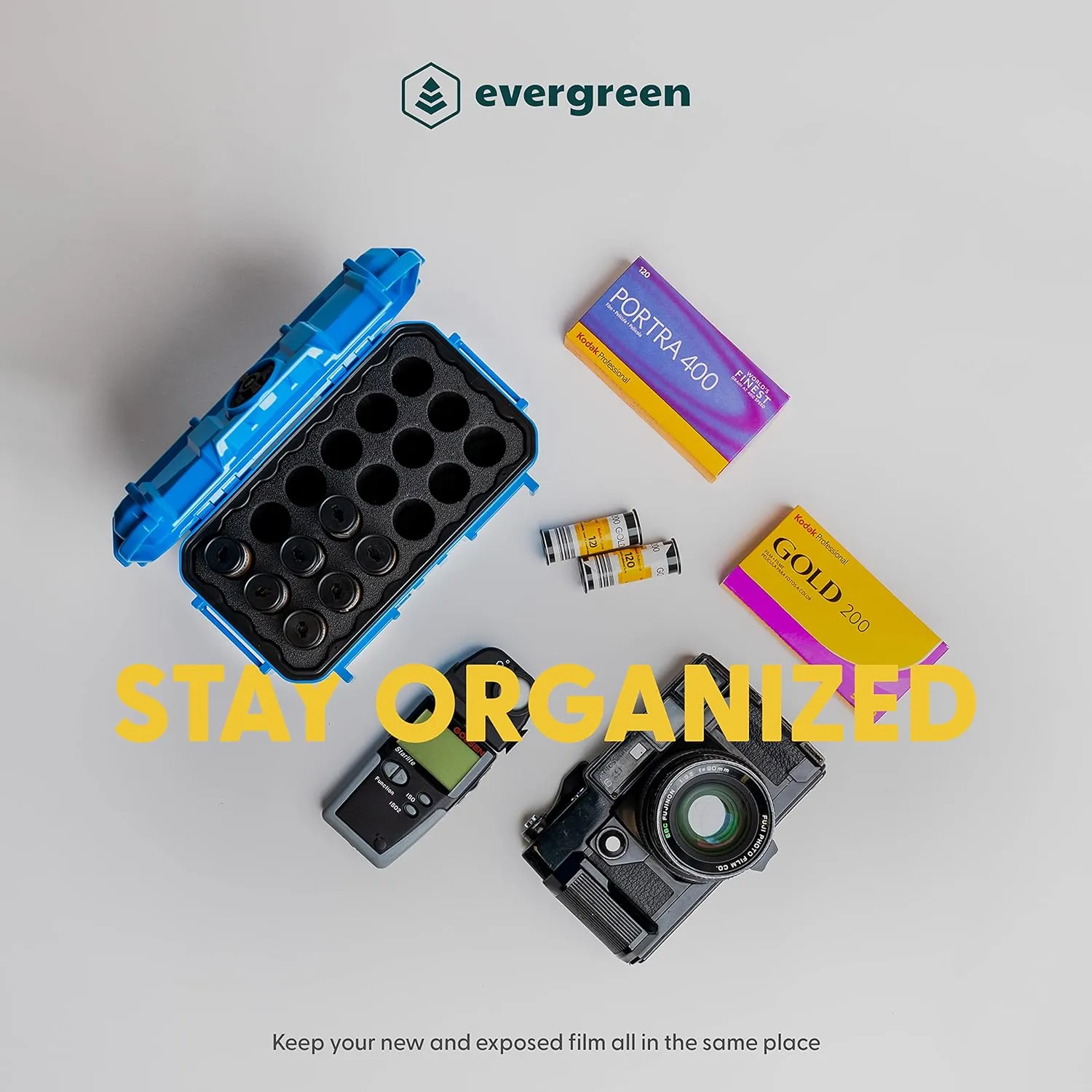Evergreen 120mm Film Case | Holds 18 Rolls of Medium Format Film | Waterproof, Crushproof, & Freezer Safe (Black)