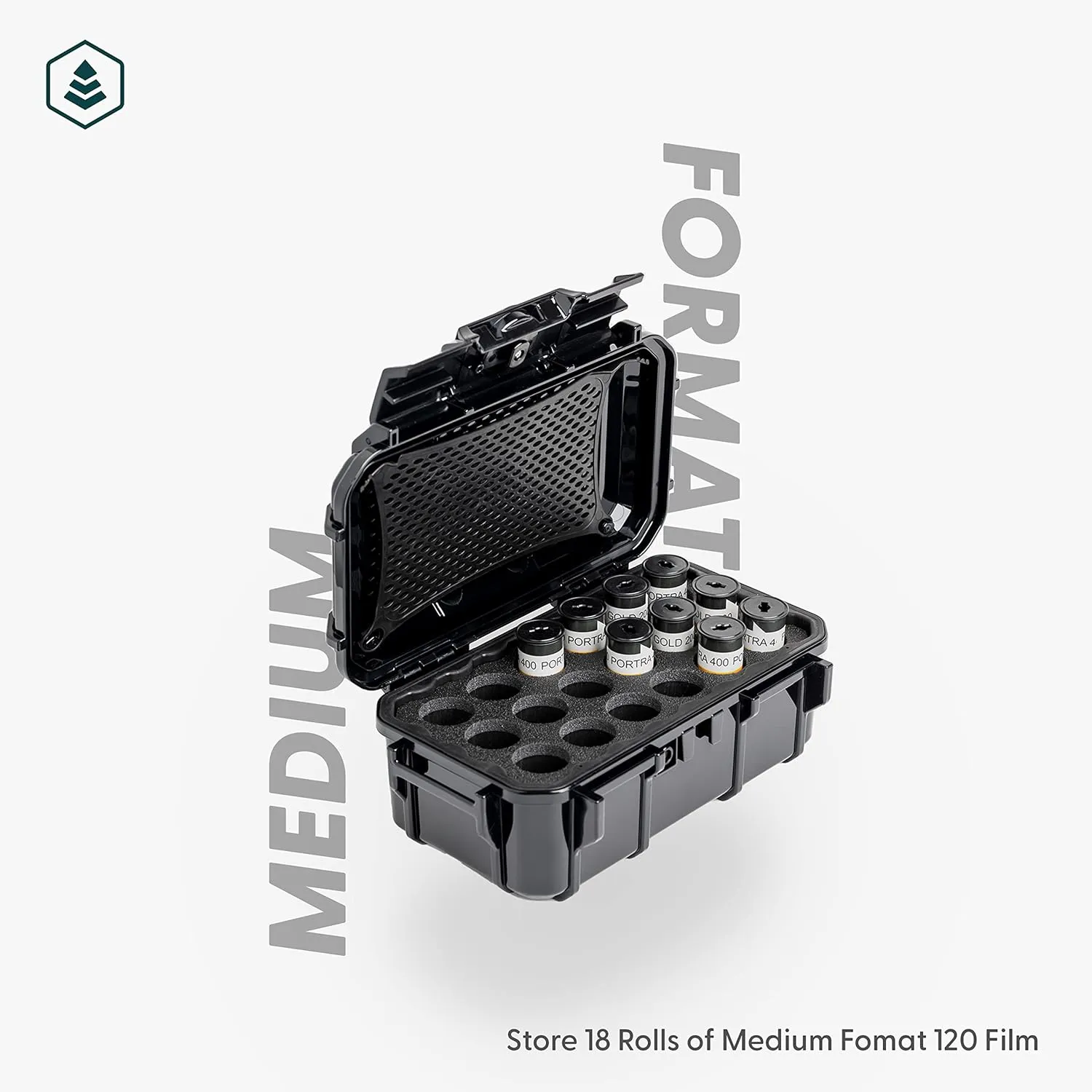 Evergreen 120mm Film Case | Holds 18 Rolls of Medium Format Film | Waterproof, Crushproof, & Freezer Safe (Black)