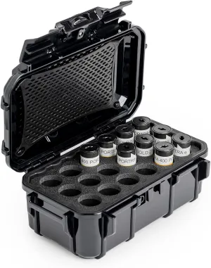 Evergreen 120mm Film Case | Holds 18 Rolls of Medium Format Film | Waterproof, Crushproof, & Freezer Safe (Black)