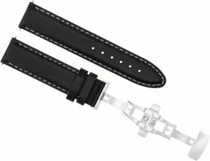 Ewatchparts 20/20mm Smooth Leather Watch Band Strap Compatible With Omega Seamaster Speedmaster Black With White Stitching
