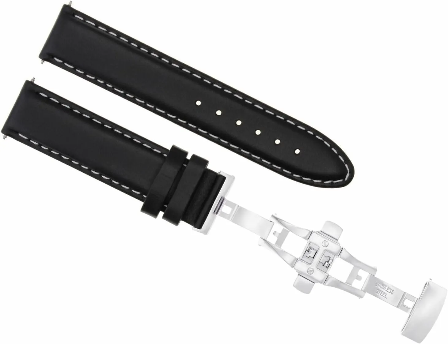 Ewatchparts 20/20mm Smooth Leather Watch Band Strap Compatible With Omega Seamaster Speedmaster Black With White Stitching