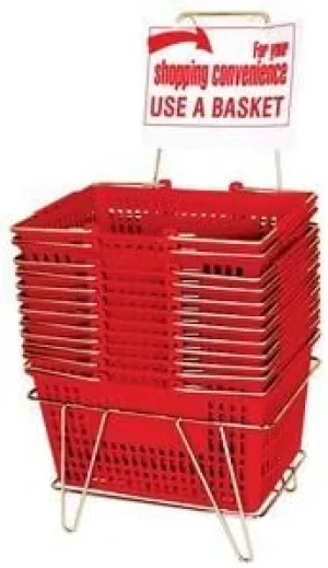 F Shopping Basket Set - Red - Set of 12 Baskets with Stand and Sign