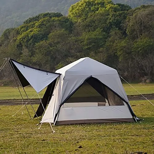 Family Camping Tent, Pop Up Tent 4 Person Family Dome Tent Waterproof Windproof with Roof Skylights, 2 in 1 Double Layers Outdoor Tents for Camping Hi