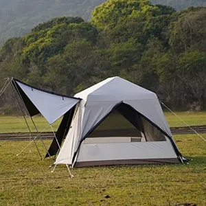 Family Camping Tent, Pop Up Tent 4 Person Family Dome Tent Waterproof Windproof with Roof Skylights, 2 in 1 Double Layers Outdoor Tents for Camping Hi