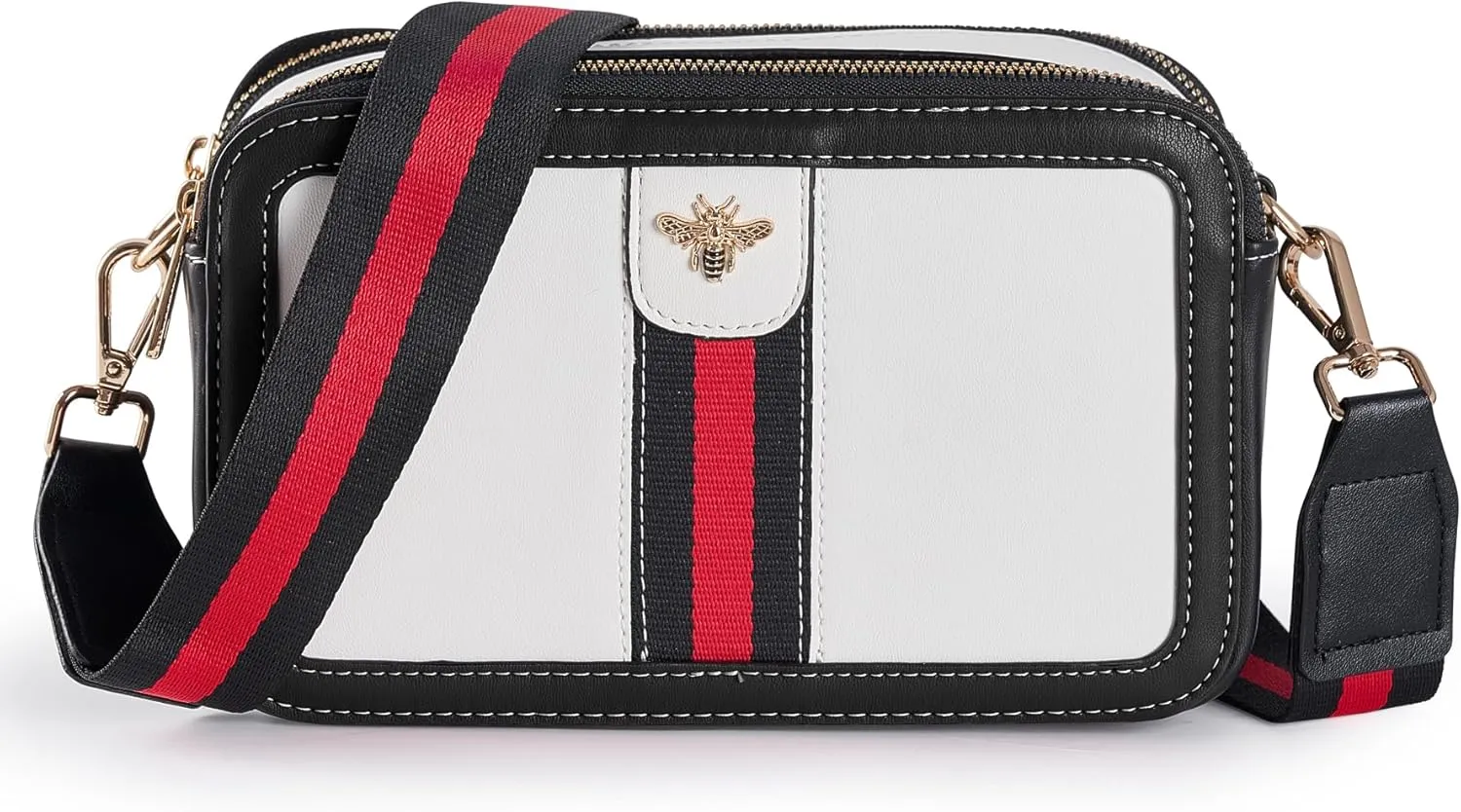 Fancy Forest Trendy Designer Bee Crossbody Bag for Women - PU Leather Camera Shoulder Handbag with Wide Strap