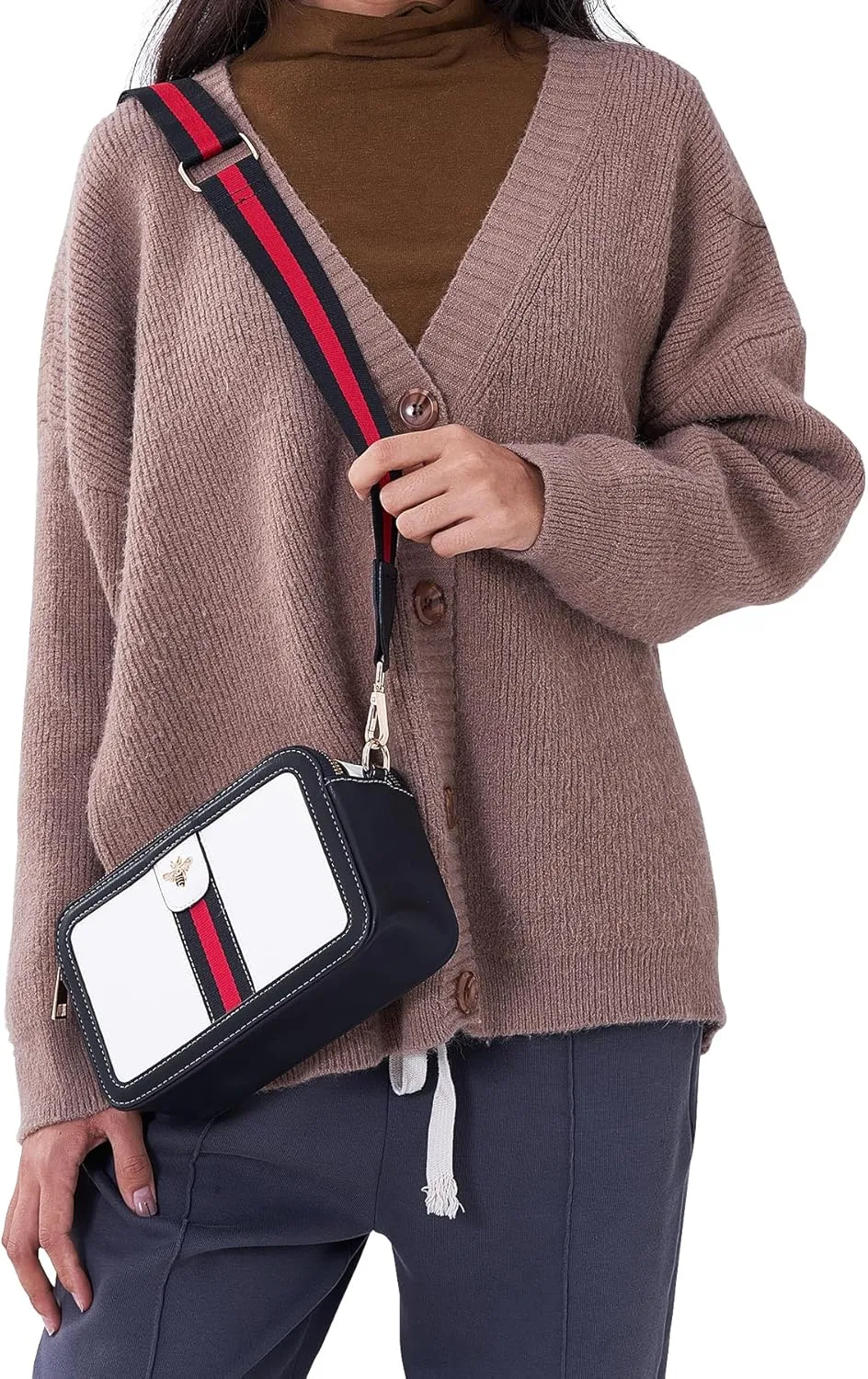 Fancy Forest Trendy Designer Bee Crossbody Bag for Women - PU Leather Camera Shoulder Handbag with Wide Strap