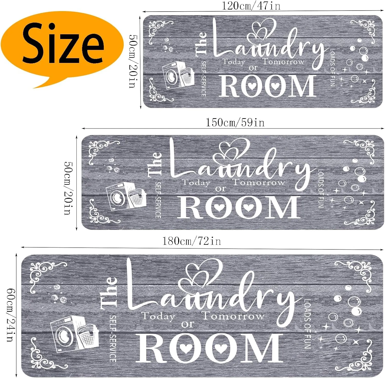 Farmhouse Laundry Room Rug Runner Organization 24"X72" Non Slip Mat Text Design Rug Machine Washable and Large Bathroom Rugs Stylish Versatile Laundry Room Rugs Decor
