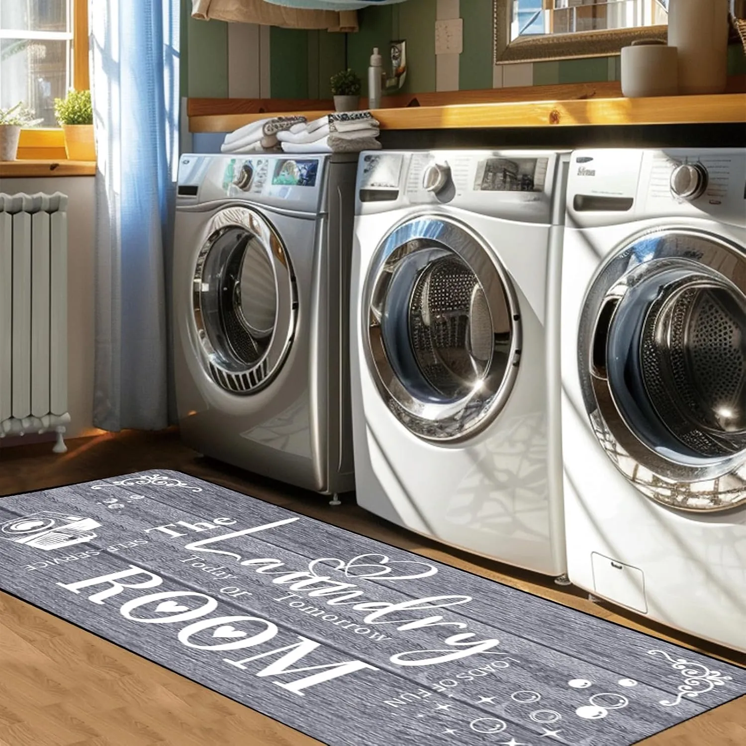 Farmhouse Laundry Room Rug Runner Organization 24"X72" Non Slip Mat Text Design Rug Machine Washable and Large Bathroom Rugs Stylish Versatile Laundry Room Rugs Decor