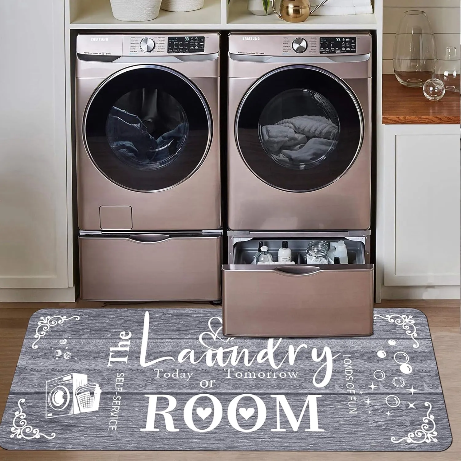 Farmhouse Laundry Room Rug Runner Organization 24"X72" Non Slip Mat Text Design Rug Machine Washable and Large Bathroom Rugs Stylish Versatile Laundry Room Rugs Decor