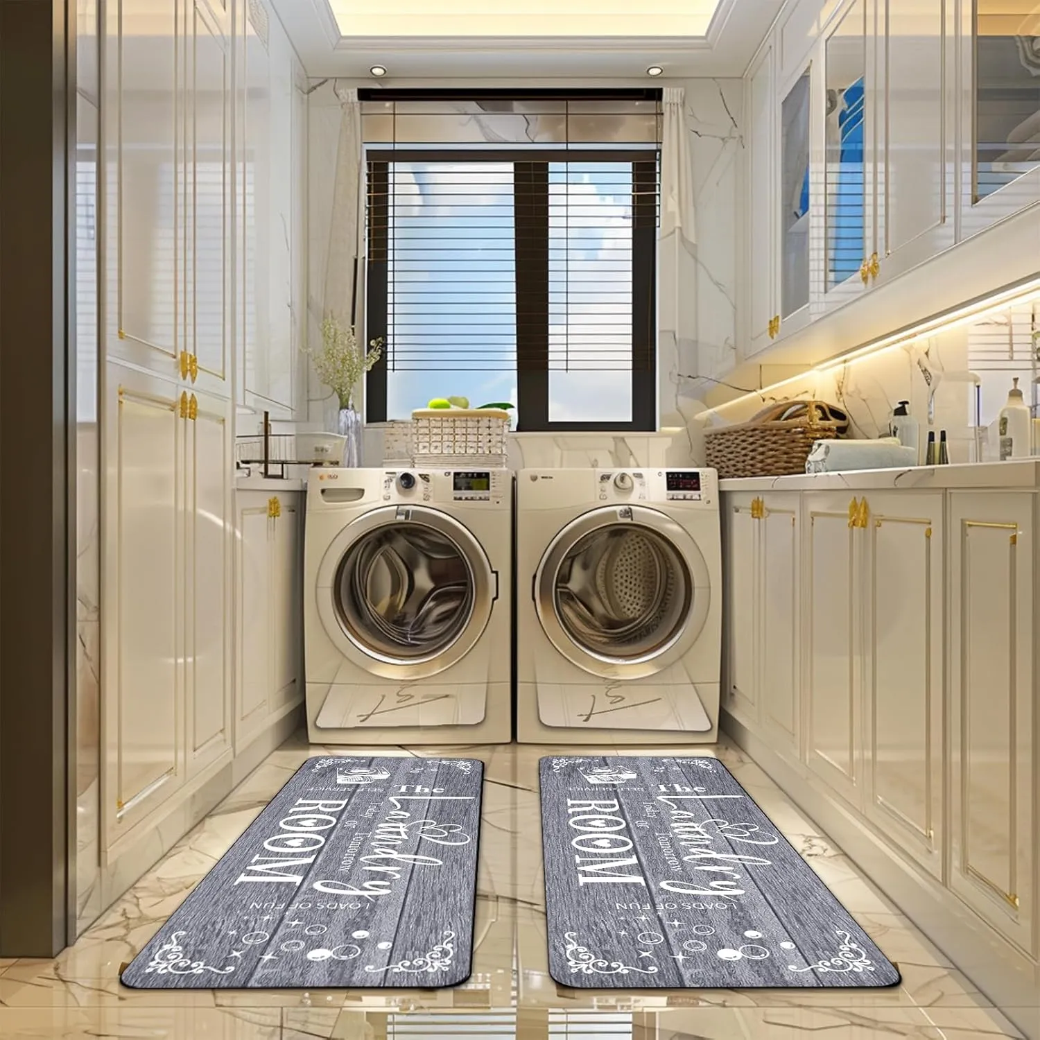 Farmhouse Laundry Room Rug Runner Organization 24"X72" Non Slip Mat Text Design Rug Machine Washable and Large Bathroom Rugs Stylish Versatile Laundry Room Rugs Decor