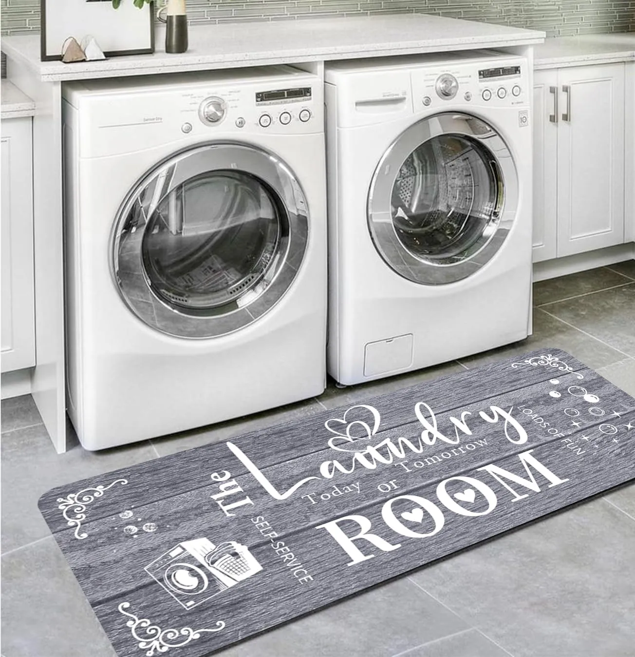 Farmhouse Laundry Room Rug Runner Organization 24"X72" Non Slip Mat Text Design Rug Machine Washable and Large Bathroom Rugs Stylish Versatile Laundry Room Rugs Decor