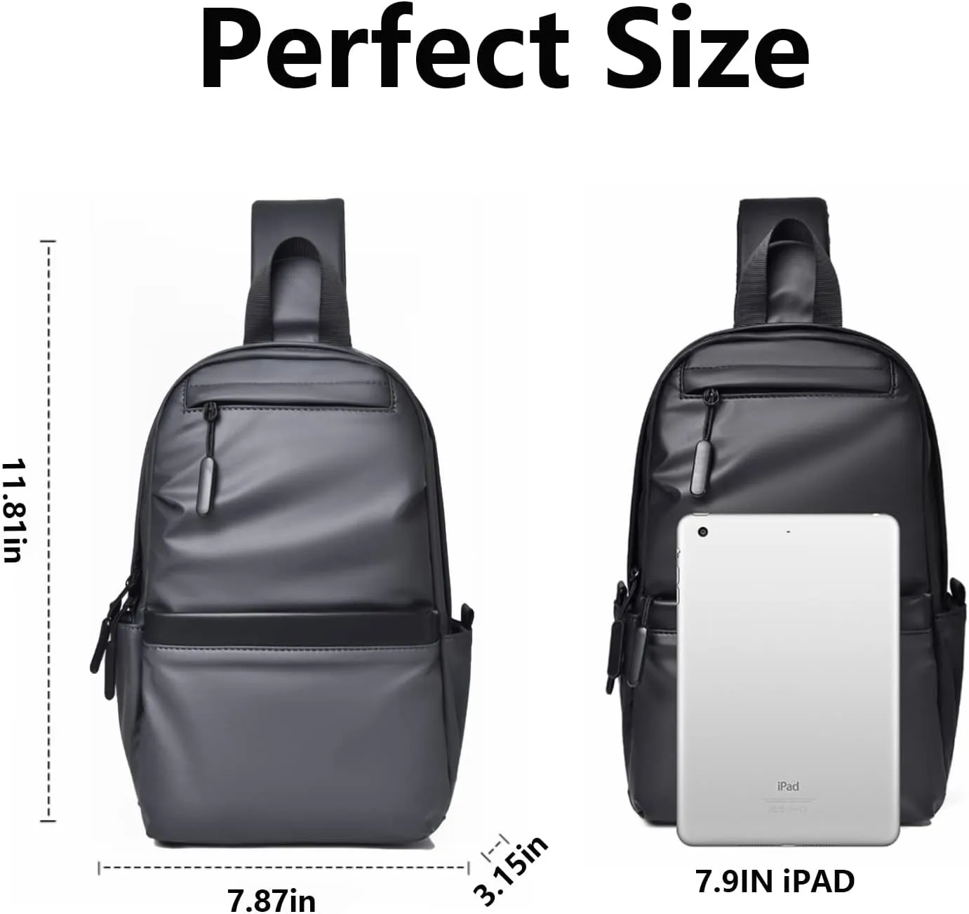 Faux Leather Sling Bag for Men and Women,Chest Bag Shoulder Backpack Waterproof Crossbody Backpack Traveling Hiking Daypack(Grey)