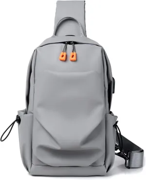 Faux Leather Sling Bag for Men and Women,Chest Bag Shoulder Bag Crossbody Bag Traveling Hiking Daypack(Grey)