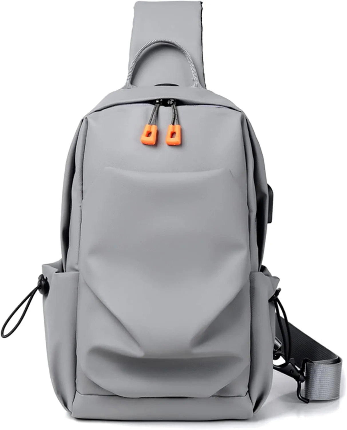 Faux Leather Sling Bag for Men and Women,Chest Bag Shoulder Bag Crossbody Bag Traveling Hiking Daypack(Grey)