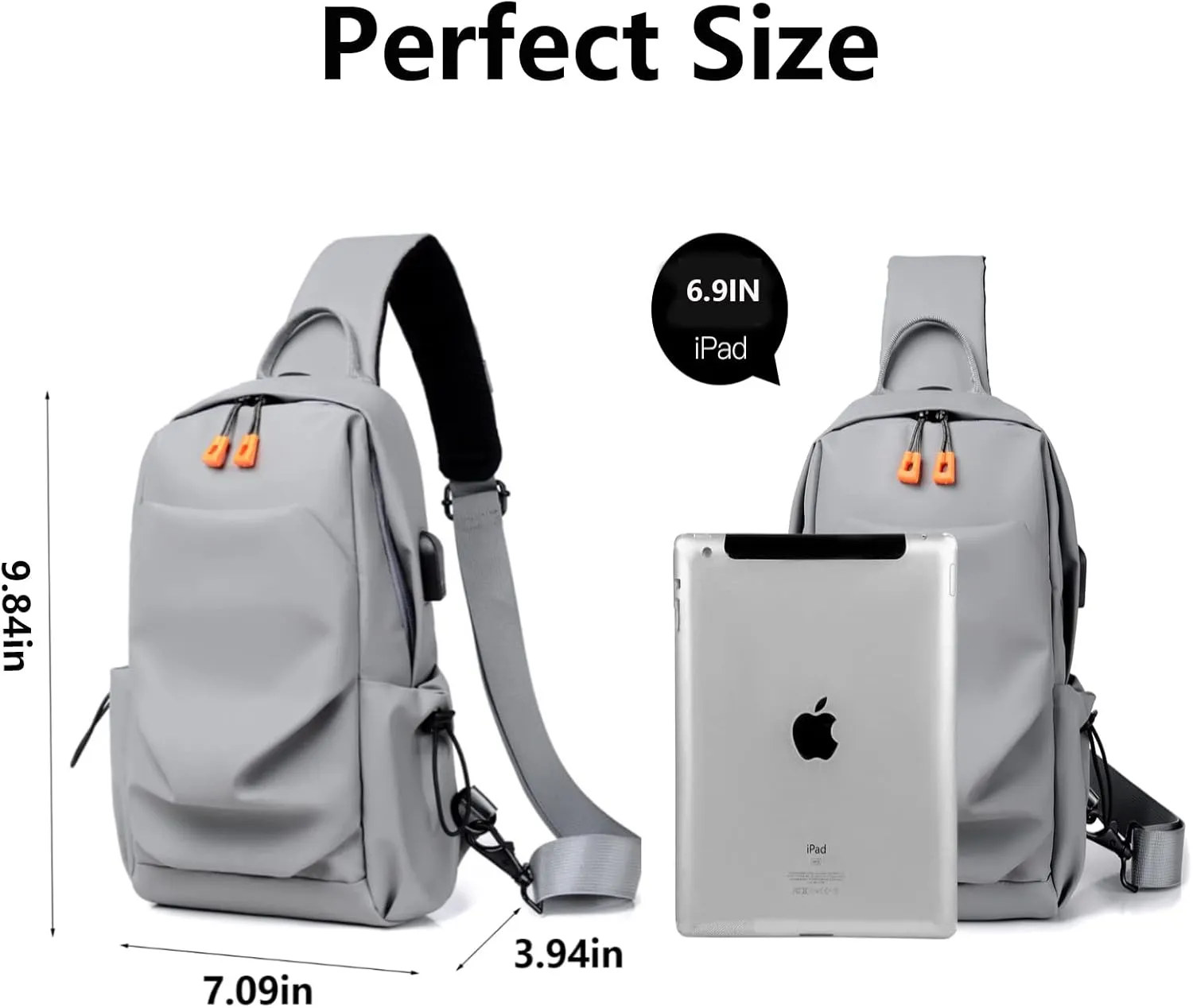 Faux Leather Sling Bag for Men and Women,Chest Bag Shoulder Bag Crossbody Bag Traveling Hiking Daypack(Grey)