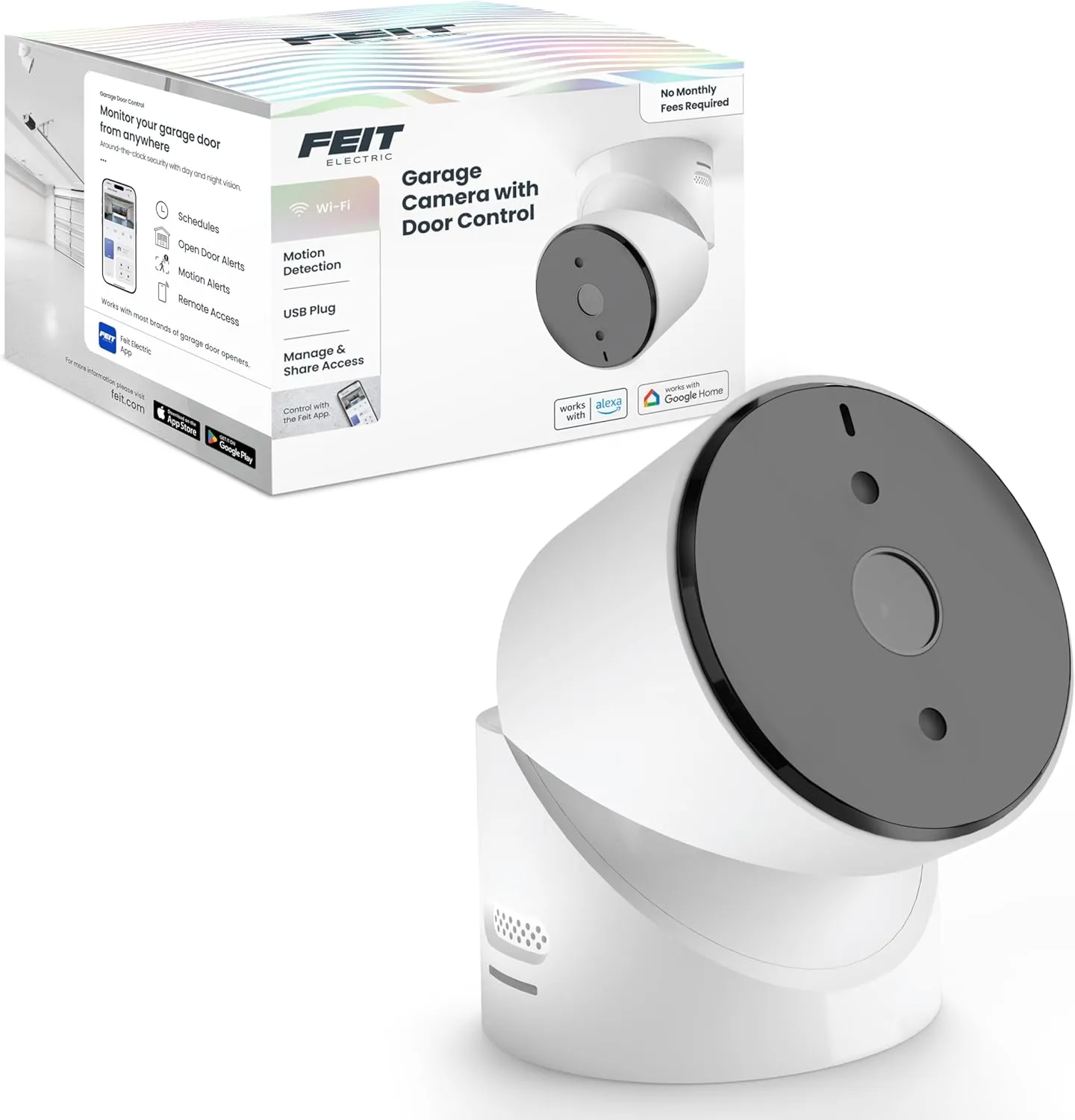 Feit Electric Smart Garage Door Camera, 2-Way Audio, Live Streaming, Human Motion Detection, 24/7 Recording, Infrared Night Vision, Remote Closure & Alerts, Alexa/Google Asst Compatible, CAM/GAR/WiFi