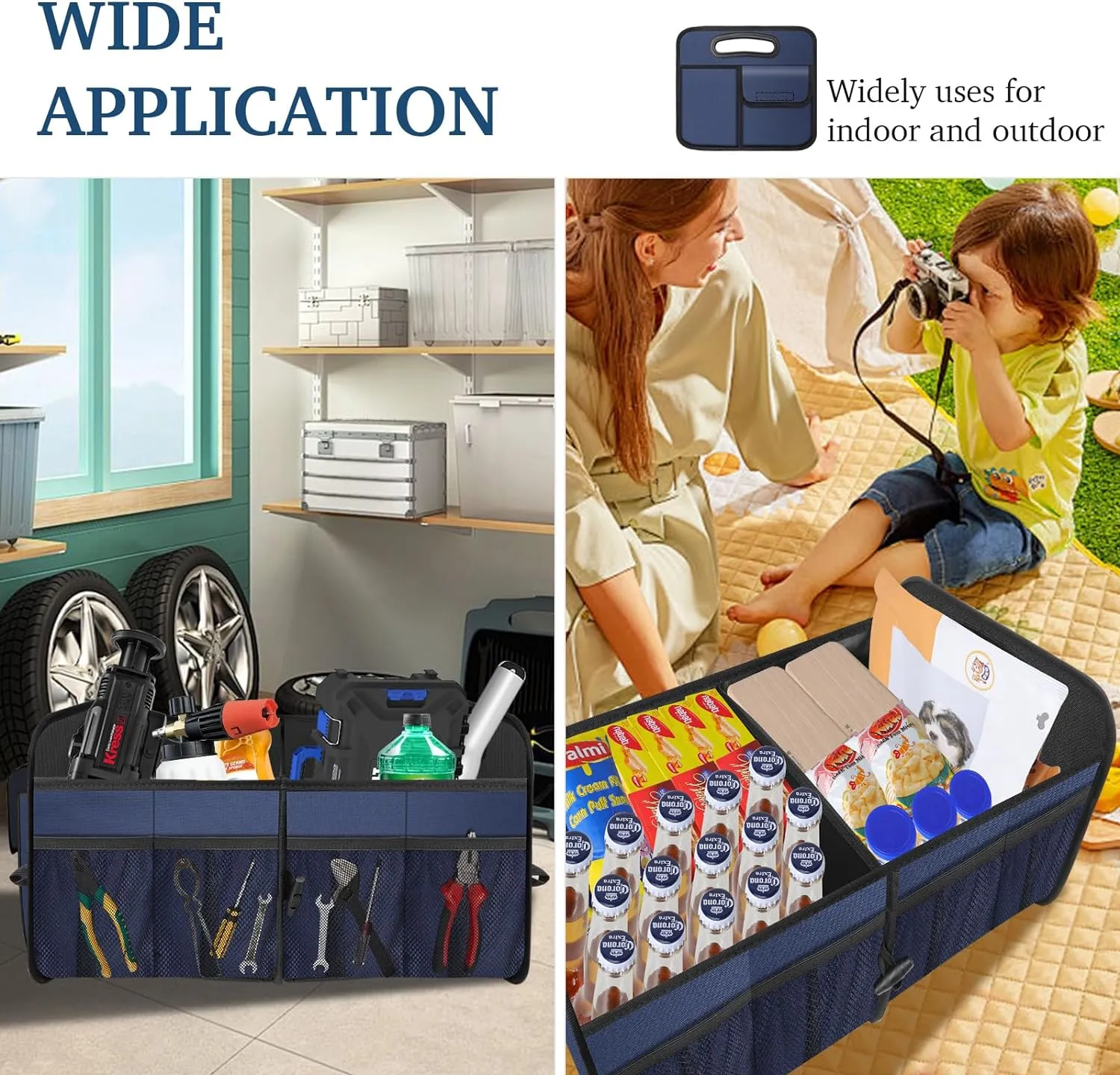 Femuar Car Trunk Organizer, Collapsible, Waterproof, Non-Slip, Blue, 52L, 5 Compartments, Rectangular, Portable, Practical/Functional