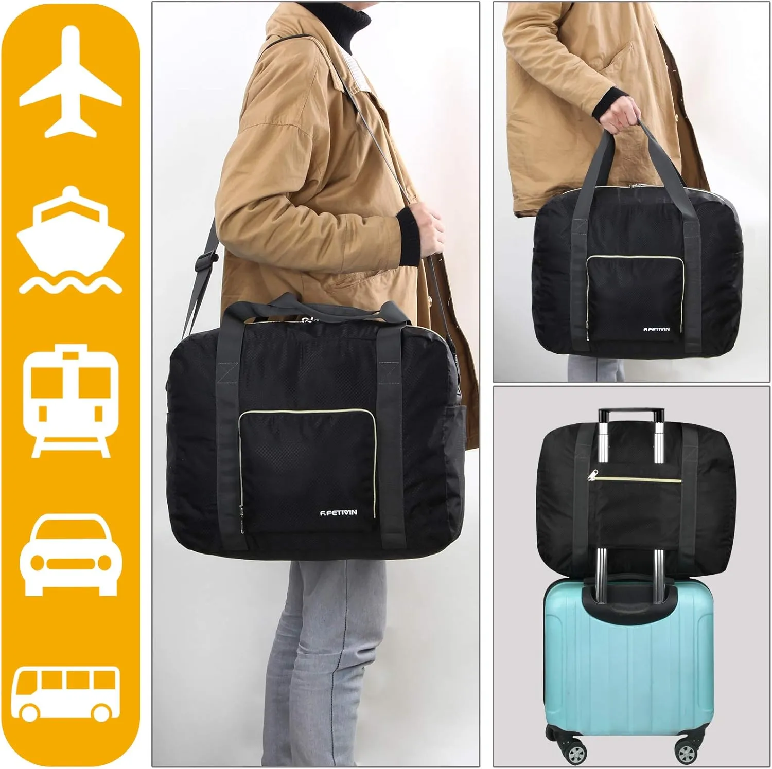 F.FETIVIN Personal item travel bag 18x14x8 for Spirit Airlines Lightweight carry on duffle bag waterproof for Gym,Sports,Vacation