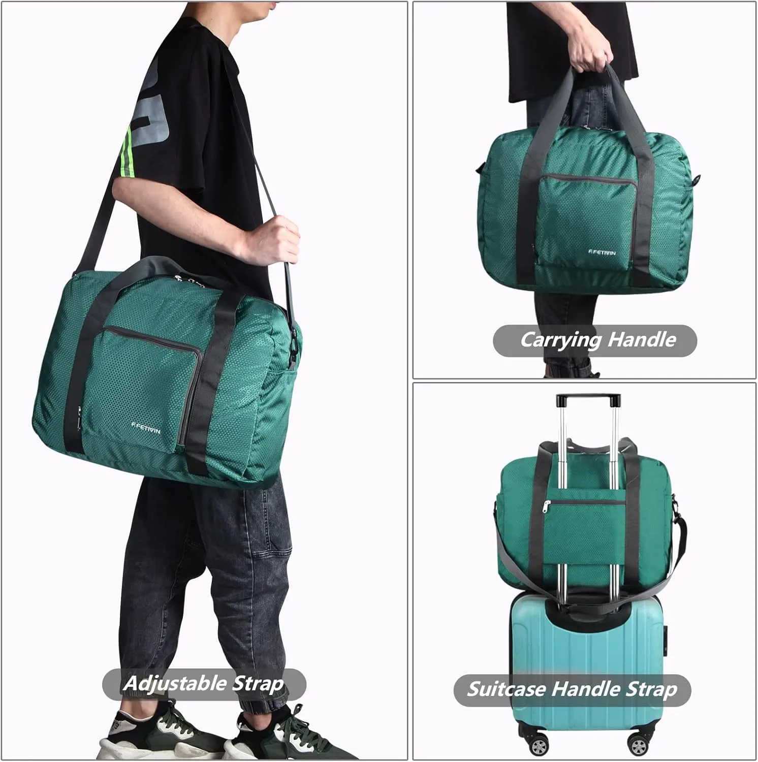 F.FETIVIN Personal item travel bag 18x14x8 for Spirit Airlines Lightweight carry on duffle bag waterproof for Gym,Sports,Vacation(Dark Green)
