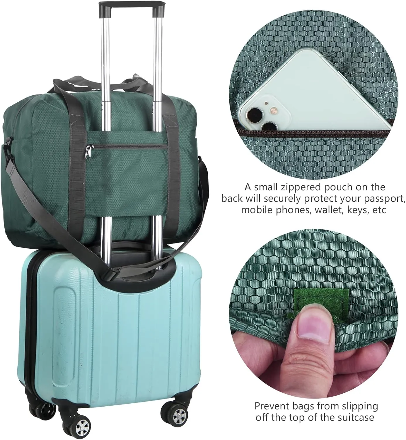 F.FETIVIN Personal item travel bag 18x14x8 for Spirit Airlines Lightweight carry on duffle bag waterproof for Gym,Sports,Vacation(Dark Green)