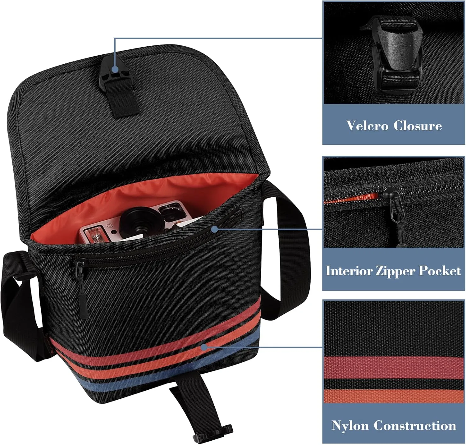 FINTIE Camera Bag Compatible with Polaroid Now  Generation 3rd/2nd/1st I-Type, Polaroid Flip, OneStep 2 VF, I-2 Instant Film Camera Travel Shoulder Case with Adjustable Strap Accessories