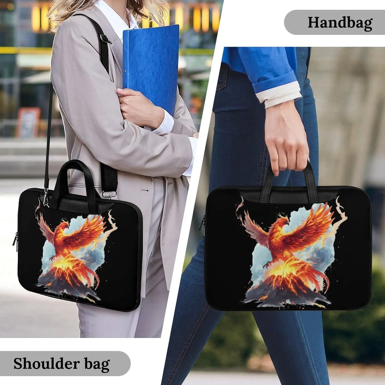Fire Phoenixes Volcanoes Eruption Laptop Sleeve Bag Protective Case Handbag With Shoulder Strap for Computer 10-17 Inch