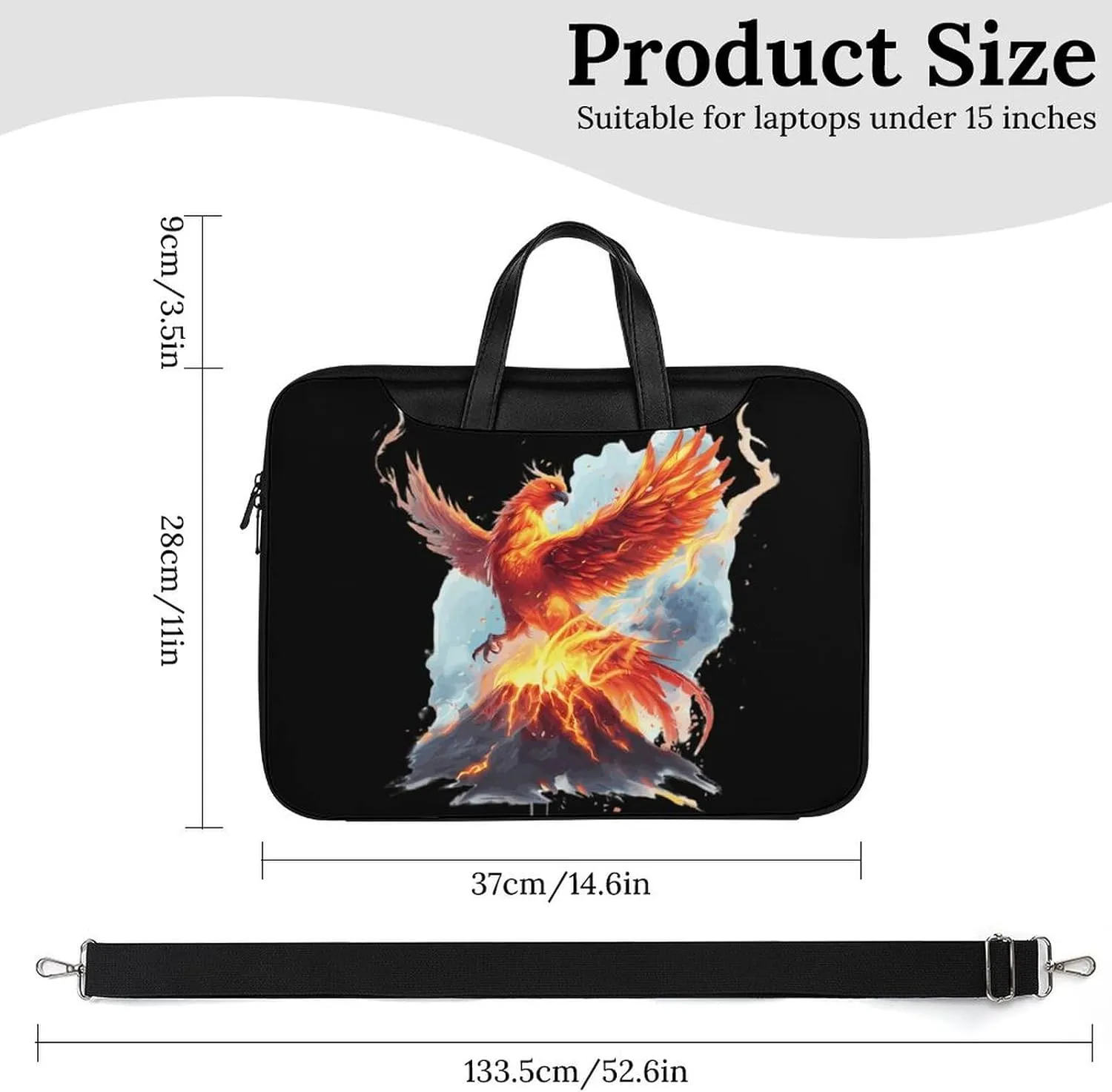Fire Phoenixes Volcanoes Eruption Laptop Sleeve Bag Protective Case Handbag With Shoulder Strap for Computer 10-17 Inch