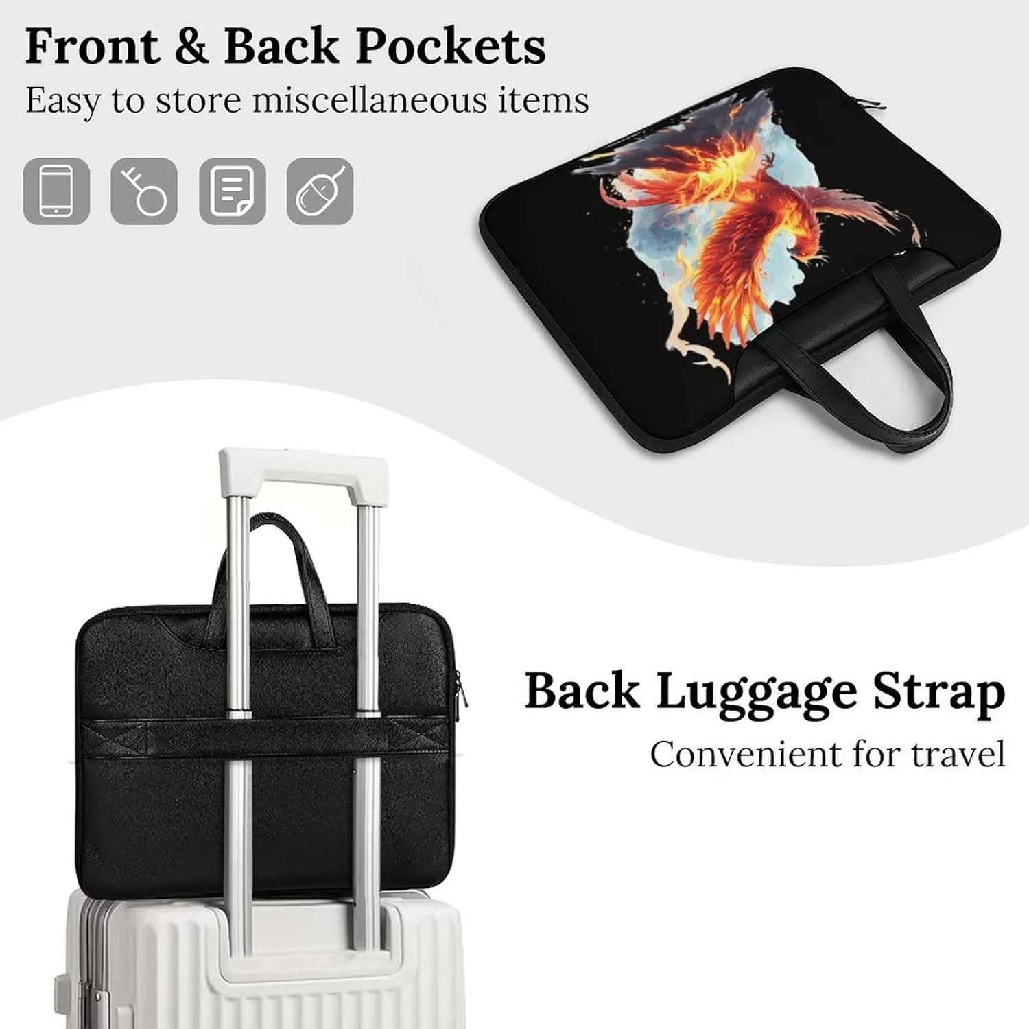 Fire Phoenixes Volcanoes Eruption Laptop Sleeve Bag Protective Case Handbag With Shoulder Strap for Computer 10-17 Inch
