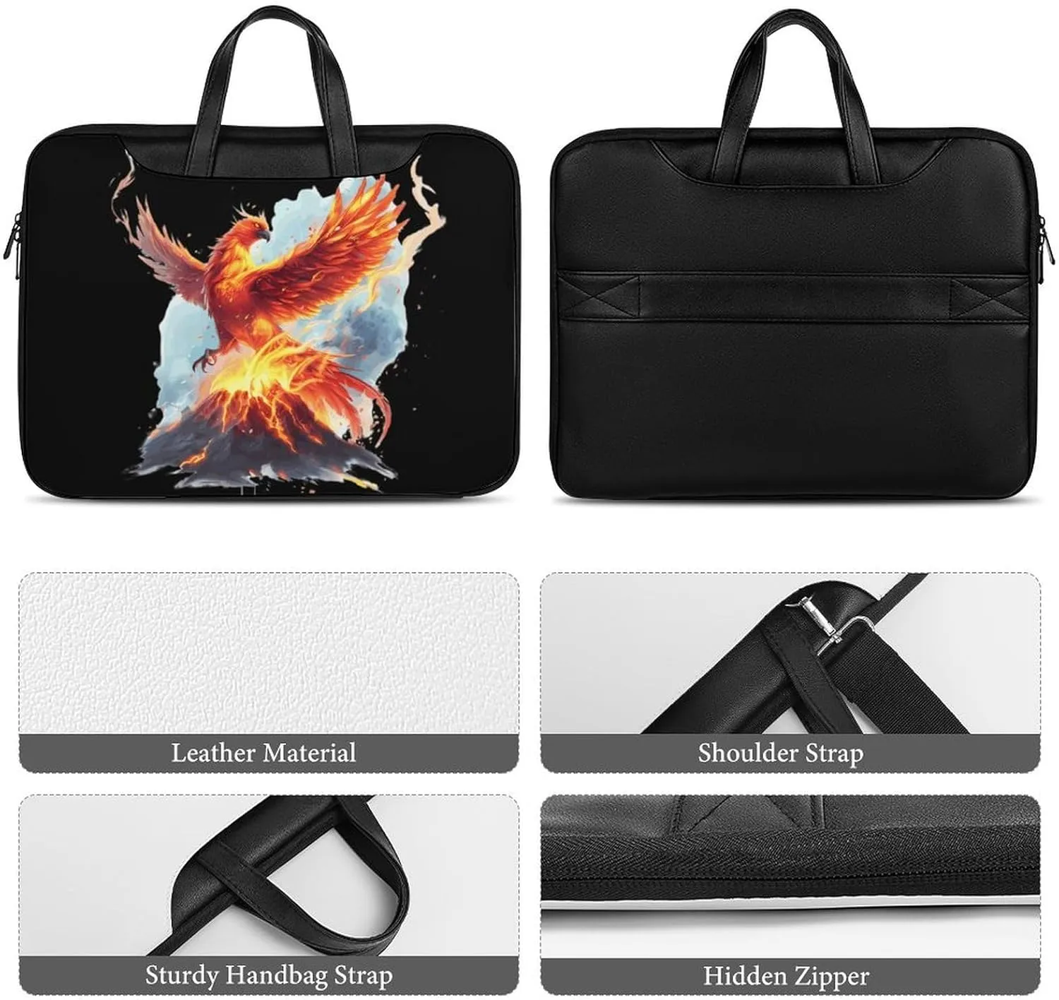 Fire Phoenixes Volcanoes Eruption Laptop Sleeve Bag Protective Case Handbag With Shoulder Strap for Computer 10-17 Inch