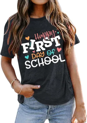 First Day of School Teacher Shirt Back to School Tshirts Women Teachers Day Tees Teacher Life Casual Tops
