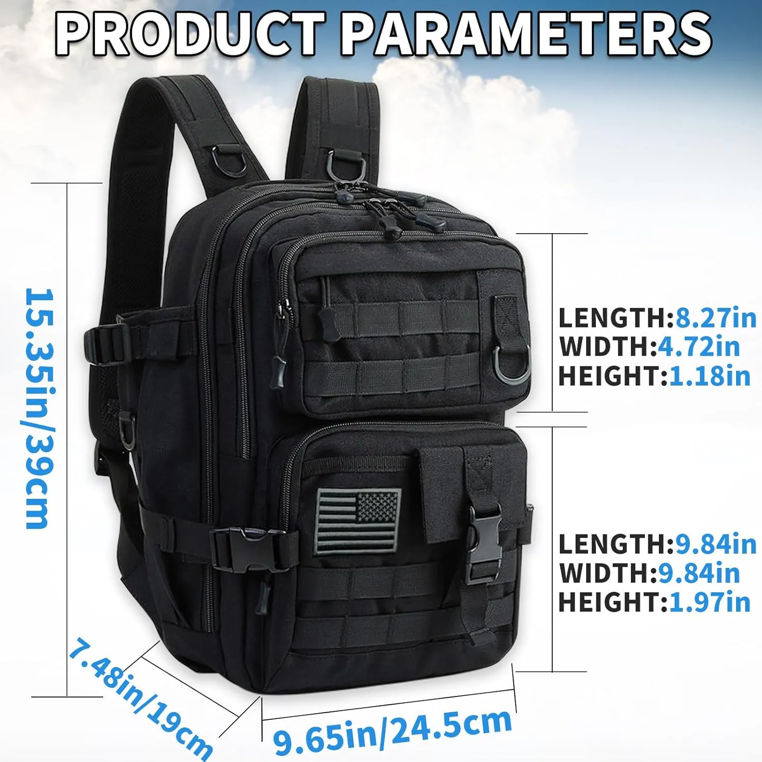Fishing Backpack Tackle Storage Bag Fishing Gear and Equipment with Rod Holder Tackle Shoulder Sling Bag Backpack for Outdoor, Hunting, Hiking (Black)