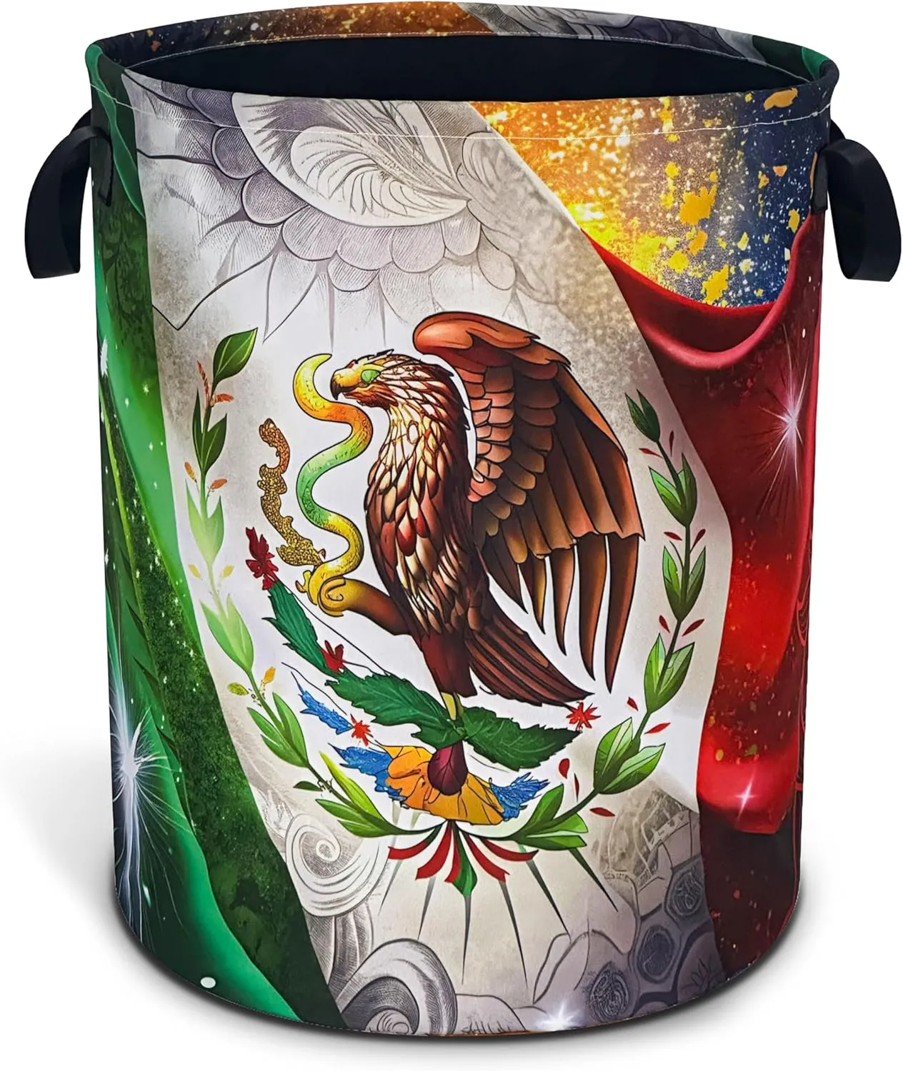 Flag Of Mexico Laundry Basket Mexican Flag Oxford Cloth Laundry Hamper With Handle Foldable Portable Clothes Storage Basket 18.9 X 16.5 Inch Storage Bag For Laundry Room/Bathroom/Bedroom/Dormitories