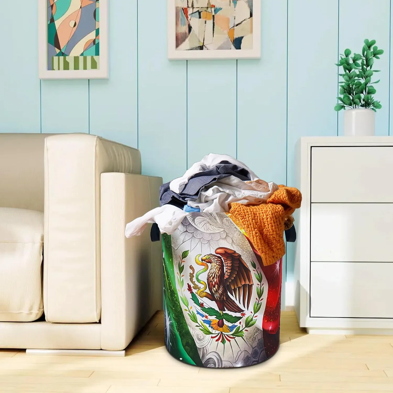 Flag Of Mexico Laundry Basket Mexican Flag Oxford Cloth Laundry Hamper With Handle Foldable Portable Clothes Storage Basket 18.9 X 16.5 Inch Storage Bag For Laundry Room/Bathroom/Bedroom/Dormitories