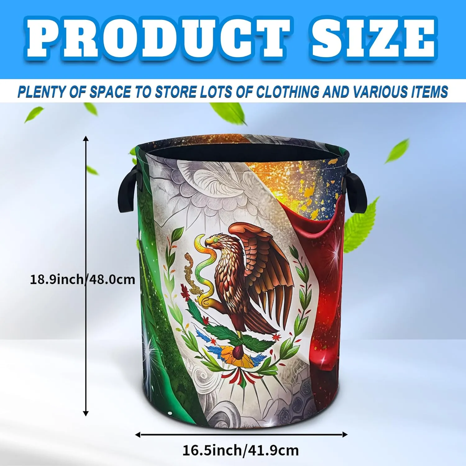 Flag Of Mexico Laundry Basket Mexican Flag Oxford Cloth Laundry Hamper With Handle Foldable Portable Clothes Storage Basket 18.9 X 16.5 Inch Storage Bag For Laundry Room/Bathroom/Bedroom/Dormitories